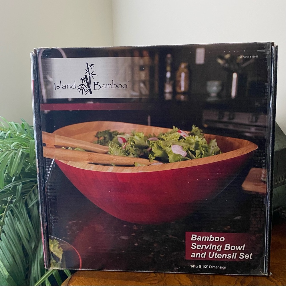 Island Bamboo Salad Serving Bowl with Utensils